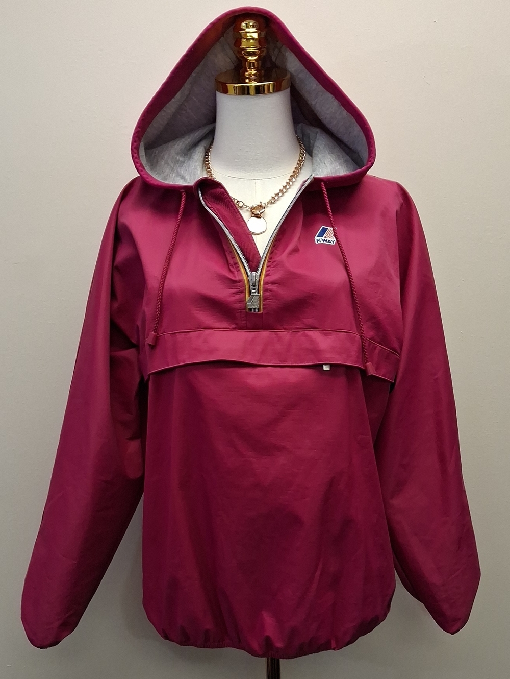 K-Way Berry Pink Hooded Half Zip Pullover Jacket Size Small